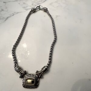Vintage Rare Brighton Bordeaux Necklace Rectangle with Gold Pendant Silver Chain